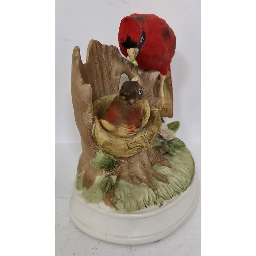 Vintage Gorham Japan Cardinal Feeding Baby Porcelain Music Box Beautiful Works